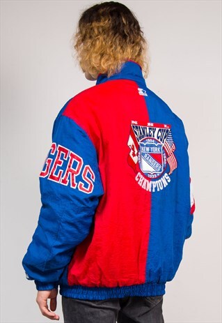 90'S VINTAGE NHL STARTER NEW YORK RANGERS PADDED COAT JACKET