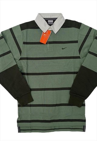 VINTAGE NIKE LONG SLEEVE RUGBY POLO SHIRT IN GREEN