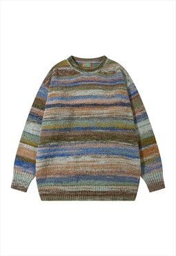 Striped sweater fluffy jumper woolen rainbow pullover brown