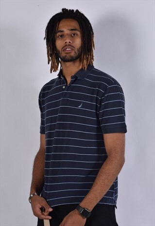 VINTAGE NAUTICA STRIPED POLO SHIRT BLUE