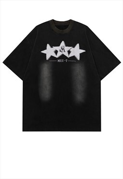 Fleece patch tshirt star tee grunge tiedye top in acid black