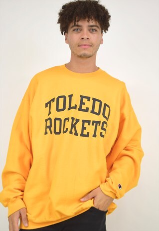 VINTAGE 90S CHAMPION YELLOW "TOLEDO ROCKETS" SWEATER