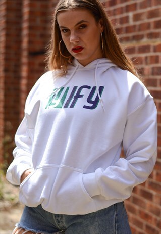 OVERSIZED HOODIE IN WHITE WITH GRAPHIC LOGO.