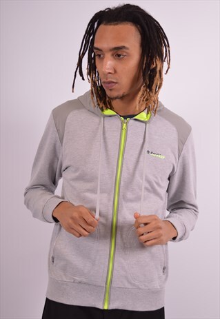 LOTTO MENS VINTAGE HOODIE SWEATER LARGE GREY 90S