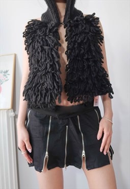 Guess by Marciano Black Fuzzy Fringe Vest