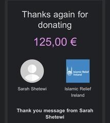 Donation made to Islamic Relief's water for life campaign.