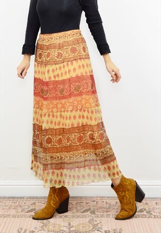 VINTAGE 90S CRINKLED CHIFFON BOHO ETHNIC SKIRT