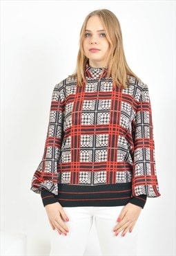 Vintage turtle neck checked blouse