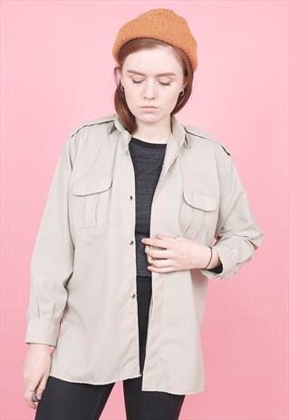 VINTAGE HANDMADE BEIGE SHIRT /R10054