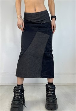 Vintage Y2k Midi Skirt Archive Textured Zipper 90s Grunge