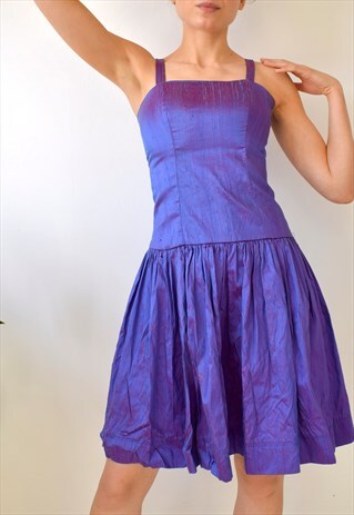 VINTAGE HANDMADE RUFFLE DROP WAIST IRIDESCENT DRESS