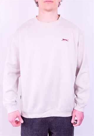 VINTAGE SLAZENGER SWEATSHIRT EMBROIDERED BEIGE XL