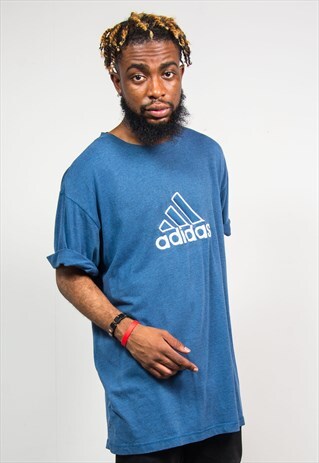90'S ADIDAS BLUE CLASSIC EMBROIDERED LOGO T-SHIRT