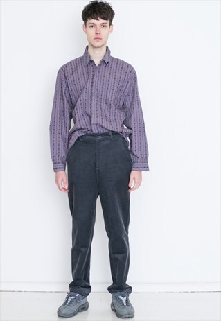 VINTAGE PURPLE STRIPED PATTERNED LONG SLEEVE RETRO SHIRT