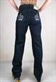 POMPOOS Y2K JEANS RHINESTONES POCKETS CROWNS STRAIGHT LEG
