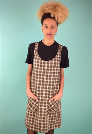 VINTAGE 90'S CHECKED PINAFORE DRESS