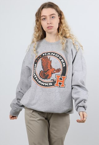 VINTAGE CHAMPION LARGE GREY PRINTED SWEATSHIRT