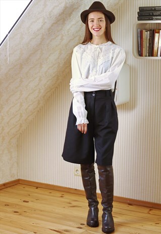 WHITE LONG SLEEVE CROCHET SCALLOP EDGES SHIRT