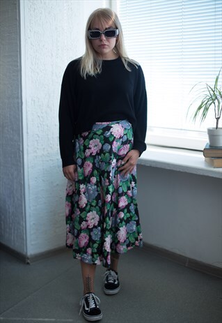 VINTAGE 90'S MULTI COLOUR FLOWER PATTERNED MIDI SKIRT