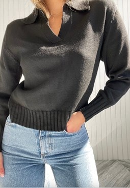 Lemon Sage black polo knit sweater