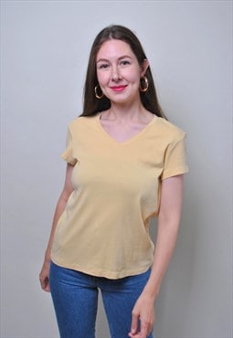 V-neck minimalist tshirt, vintage blank yellow tee 