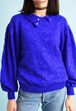 80'S RETRO SHIMMER PUFF-SLEEVE MOMS KNIT JUMPER