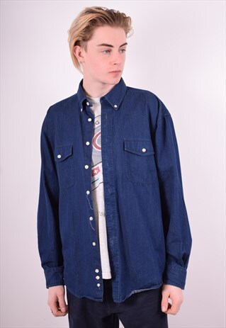 MENS VINTAGE DENIM SHIRT MEDIUM NAVY BLUE 90'S