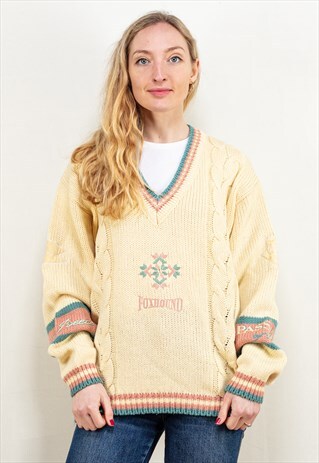 VINTAGE 90'S WOMEN V-NECK SWEATER IN BEIGE