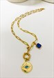 GOLD PLATED OPALINE EYE MEDALLION NECKLACE