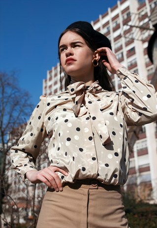 POLKA DOT CREAM BOW SHIRT