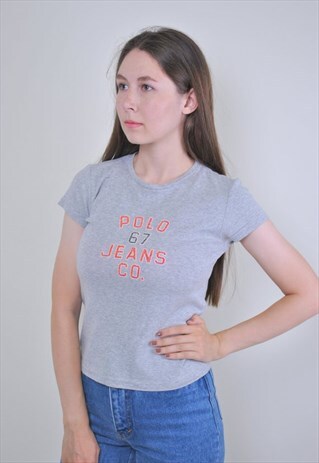 VINTAGE RALPH LAUREN GREY TSHIRT, LOGO PRINT