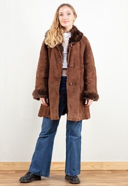 Vintage 90's Sheepskin Coat in Brown
