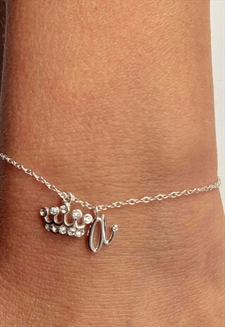 A CROWN INITIAL ANKLET 925 STERLING SILVER