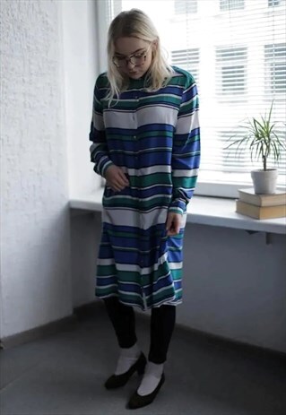 VINTAGE 90'S LONG MULTI COLOUR STRIPED BUTTON UP SHIRT