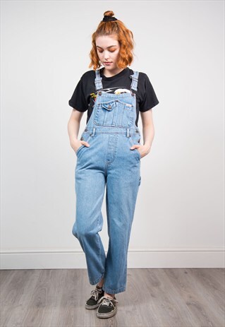 VINTAGE 90'S LIGHT BLUE LONG DENIM DUNGAREES