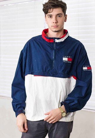 VINTAGE TOMMY HILFIGER 1/4 ZIP WINDBREAKER LOGO 90S XL 14.9