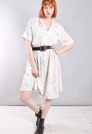 VINTAGE 80S PASTEL FLORAL PATTERNED SHIRT DRESS