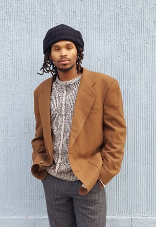 80S 90S MINIMALIST CASHEMERE WOOL BLEND BROWN SUIT JACKET