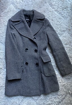 Vintage tartan grey black white 90s jacket plaid coat