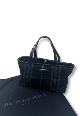 Burberry bag black grey nova check handbag wool