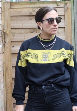 Vintage 1980s aztec printed sweatshirt in black and puce