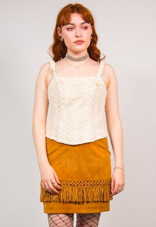 VINTAGE 90'S CREAM LACE EMBROIDERED CORSET STYLE VEST TOP