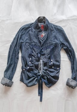 Marithe Francois Girbaud indie avantgarde denim ruched jacke