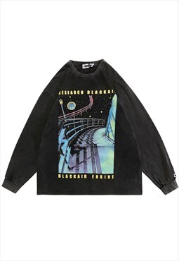 Kalodis Vintage Wash Distressed Printed Sweatshirt