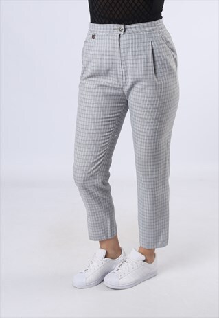 HIGH WAISTED TROUSERS CHECKED TAPERED UK 10 (CK3D)