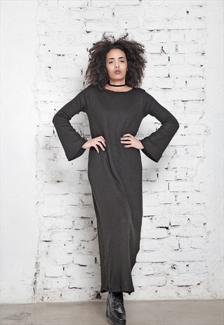 BLACK OVERSIZE DRESS / MAXI KNITTED BLACK DRESS/LOOSE KNIT