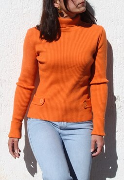 Vintage orange turtle neck ribbed knit sweater,knit blouse