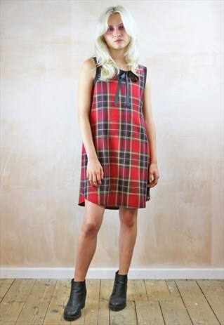 RED TARTAN PINAFORE BOW DRESS