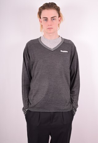 KAPPA MENS VINTAGE JUMPER SWEATER LARGE GREY 90S