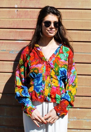 VINTAGE BRIGHT COLOUR TROPICAL PRINT SHIRT